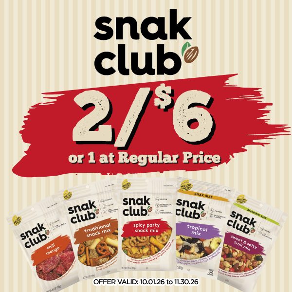 Snck Club offer: Buy Any 2 Snck Club for $6 or 1 at Regular Price